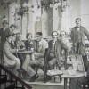A falfestményen: Déry Tibor, Schöpflin Aladár, Ady Endre, Szép Ernő (hátul áll), Kosztolányi Dezső. Móricz Zsigmond, Böhm Aranka, Karinthy Frigyes, Babits Mihály, Tóth Árpád, egy pincér, Illyés Gyula
