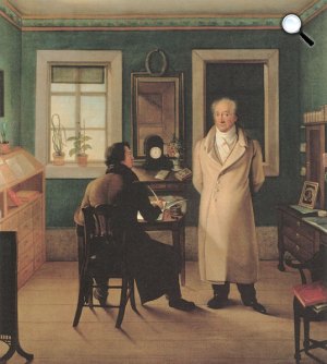Goethe a dolgozószobájában diktál. - Johann Joseph Schmeller, 1831