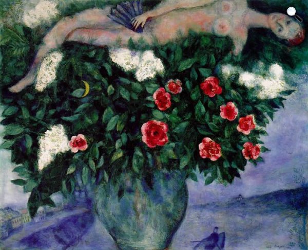 Marc Chagall: Asszony rózsákkal, 1929  (Fotó: Russianpaintings.net)
