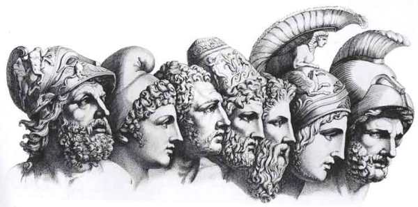 Menelaosz, Parisz, Diomedesz, Odüsszeusz, Nestos, Achillesz és Agamemnon