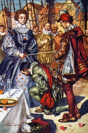 I. Erzsébet Sir Francis Drake érkezésekor, 1580 (Forrás: Herritage)