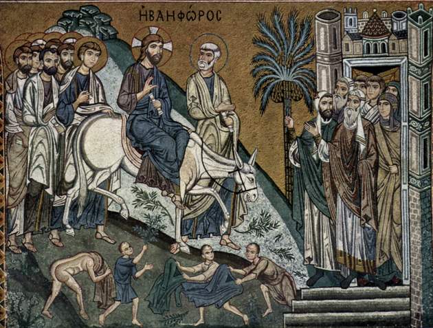 Jézus bevonulása a palermói Capella Palatina mozaikján, 1150 (Forrás: Wikipédia)