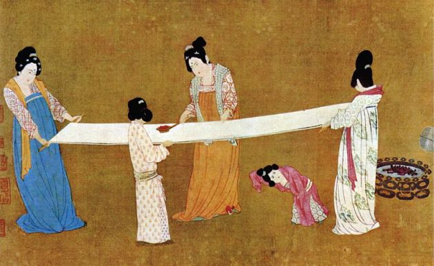 Chang Hsüan: Kínai asszonyok selymet cserélnek-Chang-Hsüan, Kr.u. 12.  (Forrás: Wikipédia)