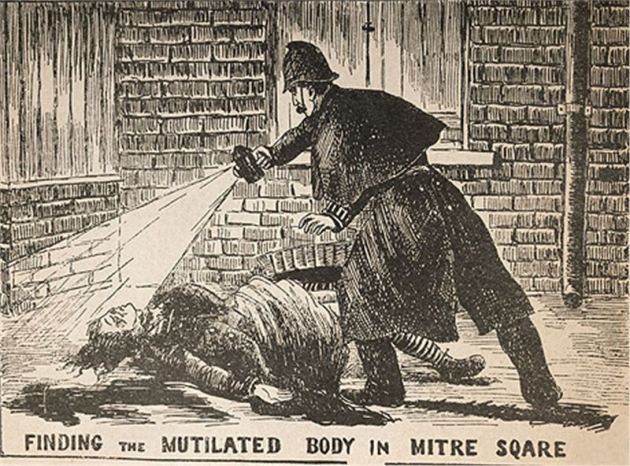 Hasfelmetsző Jack áldozatának megtalálása, 1888 (Forrás: Wikipédia)