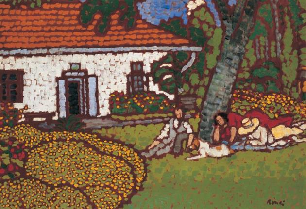 Rippl-Rónai József: Piknik a Róma-villa kertjében (Forrás: kovacsgaborgyujtemeny.hu)