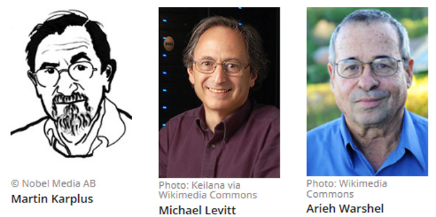  Martin Karplus, Michael Levitt és Arieh Warshel, kémiai Nobel-díjasok (Forrás: nobelprize.org)