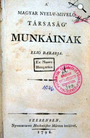 Erdélyi Magyar Nyelvmívelő Társaság Első száma, 1796 (fotó: OSZK)