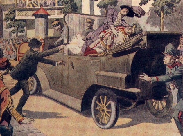 Szarajevó, 1914. június 28, korabeli rajz (fotó: Wikipédia)