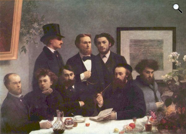Henri Fantin-Latour: Asztalsarok, 1872, Verlaine (első balra) and Rimbaud (második balra) (Fotó: Musée d\'Orsay/Wikipédia)