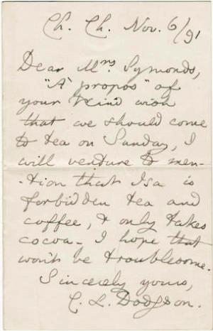 Lewis Carroll levele, 1891 (Fotó: bonhams.com)