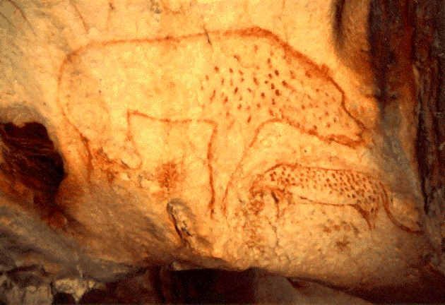 Chauvet-barlang, 20000 éves barlagrajz hiénákról (Fotó: Wikpédia)