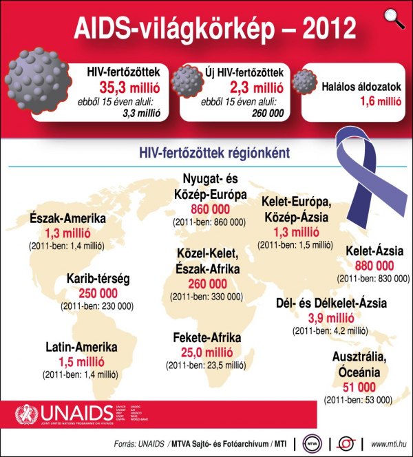 AIDS-világkörkép, 2012 (Forrás: MTVA/MTI)