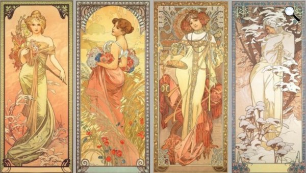 Alfons Mucha: Évszakok: Tavasz, Nyár, Ősz, Tél, 1900 (Fotó: Wikimédia)