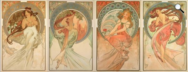 Alfons Mucha: Művészetek: Festészet, Költészet, Zene, Tánc, 1898 (Fotó: Wikimédia)