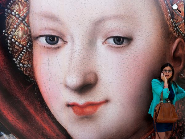 Idősebb Lucas Cranach Salome Keresztelő Szent János fejével című festményének másolata a Szépművészeti Múzeum és a Magyar Nemzeti Galéria remekműveit bemutató molinókiállításon Madridban (MTI Fotó: Bruzák Noémi)