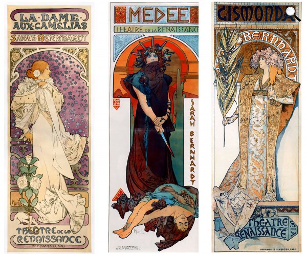 Alfons Mucha: A kaméliás hölgy (1896), Medéa (1898), Gismonda (1894) - Sarah Bernhardt (Fotók: Wikimédia)