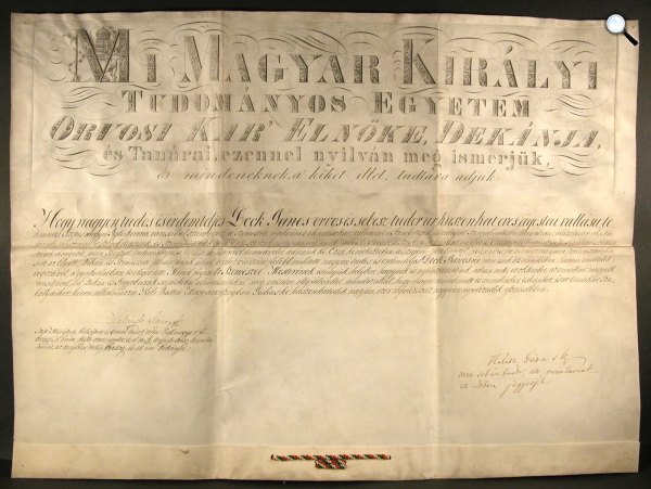 id. dr. Bókay János szemészmesteri oklevele, 1848 (Fotó: OSZK)