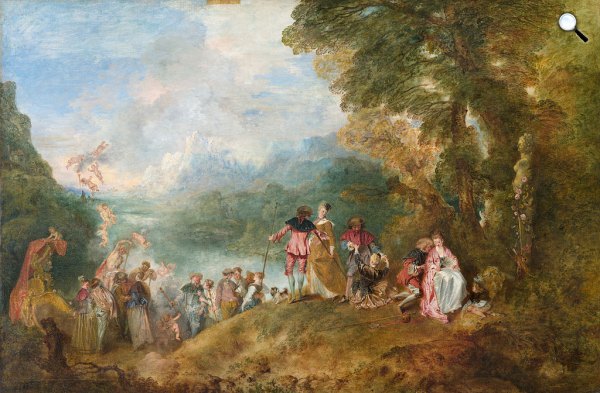 Jean-Antoine Watteau: Indulás a Cythere szigetéről, 1717, Párizs, Louvre (Fotó: WikiArt)