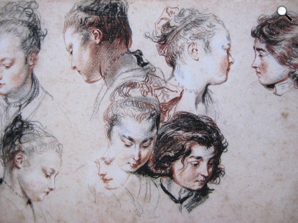 Jean-Antoine Watteau: Női arc tanulmányok, rajz (Fotó: WikiArt)