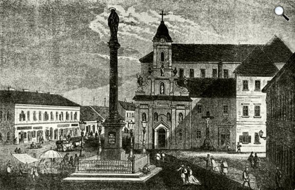 A Rókus-kórház 1870-ben. Egykorú fametszet Haske rajza után (Fotó: OSZK)