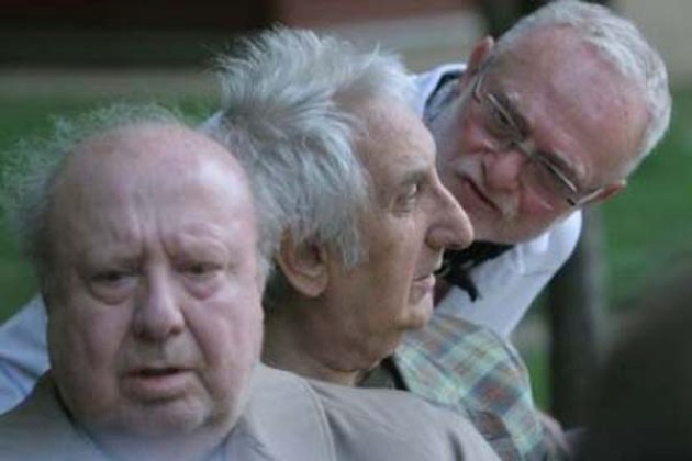 Kállai Ferenc, Garas Dezső és Sándor Pál a Noé bárkája forgatásán (Fotó: Filmkultura.hu)