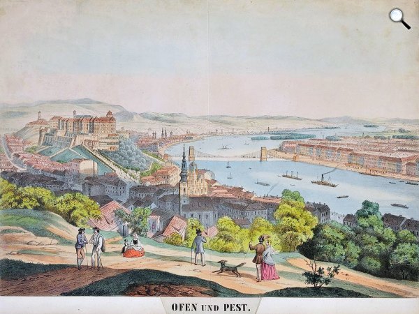 Buda és Pest a Lánchíddal, 1848 körül (Fotó: OSZK)