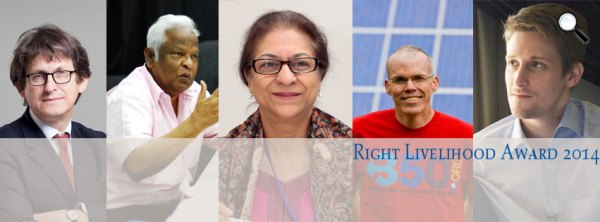 Right Livelihood Award 2014 -  Alan Rusbridger, Asma Jahangir, Bill McKibben és Edward Snowden