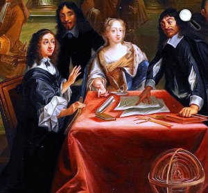 Dumesnil: Krisztina királynő tudósok körében (részle, j.: Descartes) (Fotó: Wikiart)t)