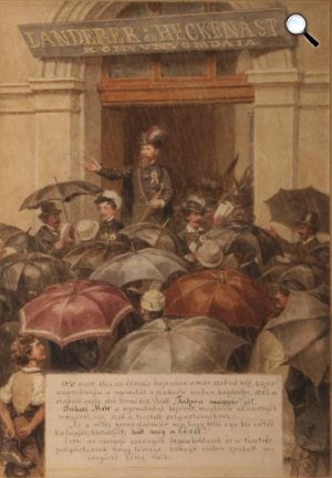 Barabás Miklós: Jókai a Landerer és Heckenast nyomda előtt 1848. március 15-én, 1893 (Fotó: PIM) 