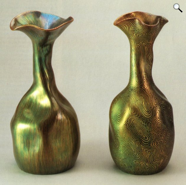 Rippl-Rónai József - Zsolnay Vilmos: Vázák Tiffany-dekorral (Fotó: bibl.u-szeged.hu)