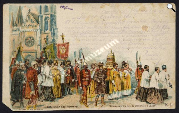 Képeslap a Magyar Királyi Posta által kiadott millenniumi képeslapsorozatból. 1896. (Fotó: id. Gazda István gyűjteményéből/Bélyegmúzeum)