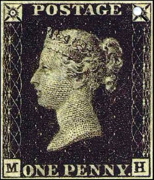 Az első Penny Black bélyeg, 1840. (Fotó: Wikipédia)