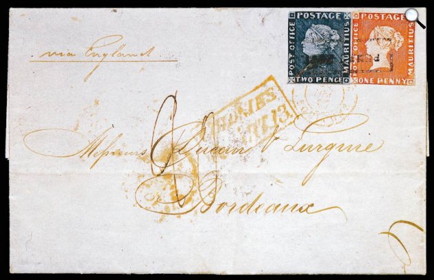 Egy- és kétpennys vörös és kék Mauritiusok, Post office, 1847  (Fotó: Wikipédia)