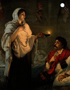 Henrietta Rae: Florence Nightingale, a lámpás hölgy, 1891. színezett litográfia (Fotó: Wikiart)