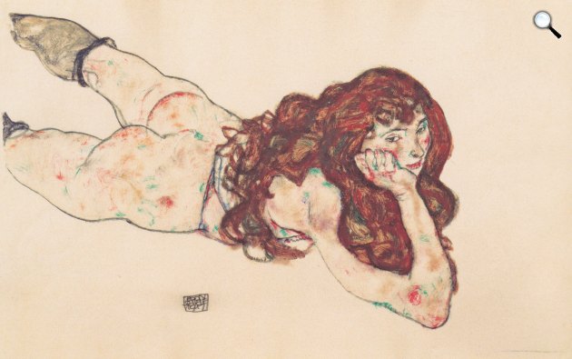 Egon Schiele: Hason fekvő meztelen nő, 1917 (Fotó: Wikiart)