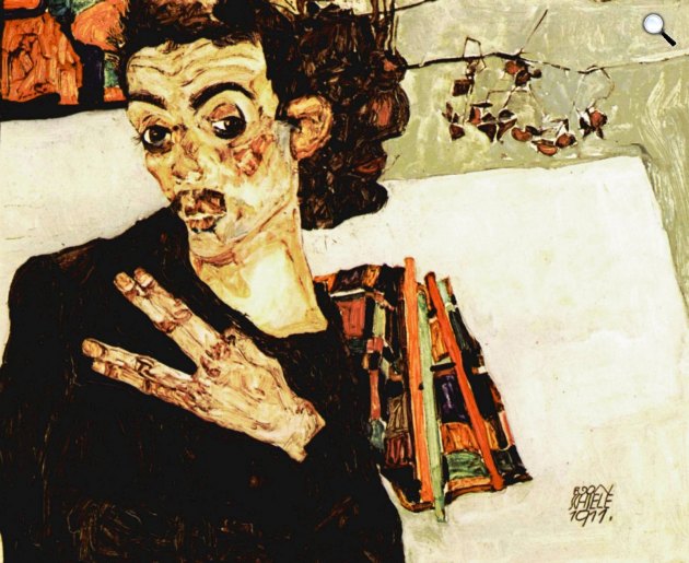 Egon Schiele: Önarckép fekete agyagedénnyel, 1911 (Fotó: Wikiart)