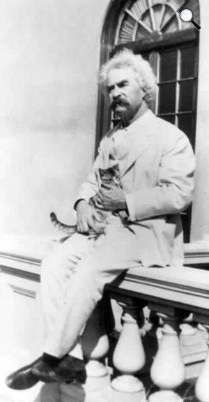 Mark Twain író és macskája (Fotó: lib.berkeley.edu)