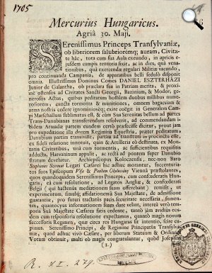 Mercurius Hungaricus, az első magyarországi újság, 1705 (Fotó: OSZK)