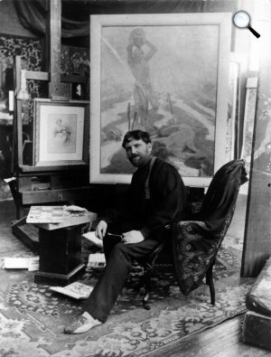 Alfons Mucha a műtermében (Fotó: Wikiart)