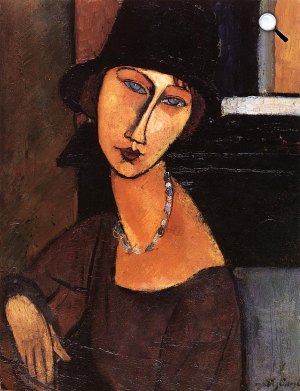 Amadeo Modigliani: Jeanne Hebuterne kalappal és nyaklánccal, 1917 (Fotó: Wikiart)
