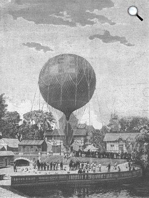 Katonai léghajó felbocsátása a millenniumi ünnepségek alatt a Városligeti tónál ó, Morelli Gusztáv, 1896 (Fotó: OSZK/Vasárnapi Ujság 1896/35)