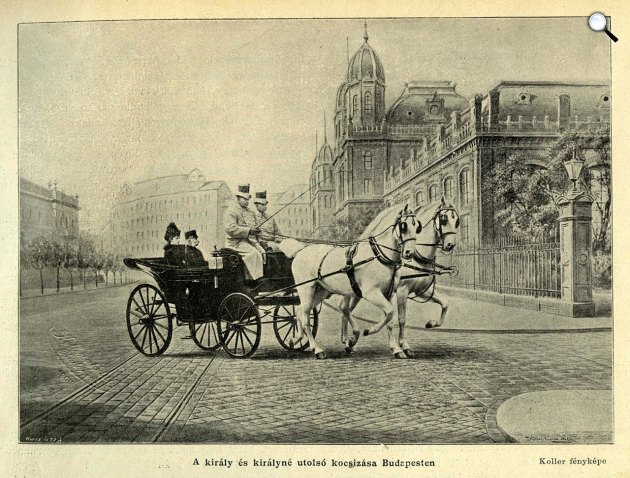 Ferenc József és felesége, Erzsébet (Sisi) utolsó kocsizása Budapesten (Fotó: OSZK)