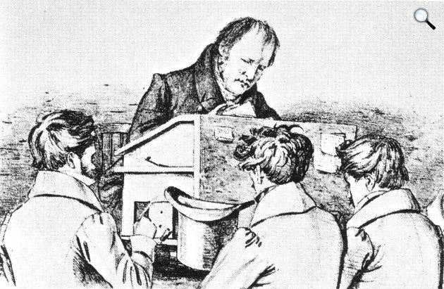 F. Kugler: Friedrich Hegel a tanítványaival - litográfia (Fotó: Wikiart)