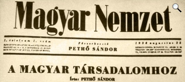 Magyar Nemzet I. évad 1. szám fejléce, alapító: Pethő Sándor