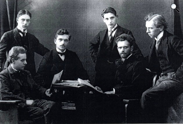 Bartók Béla és Kodály Zoltán a Waldbauer-Kerpely vonósnégyes tagjaival, 1910 (Fotó: MEK.OSZK)