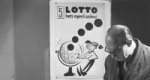 Macskássy János grafikus a lottó reklámplakátján dolgozik, 1957 (MTI Fotó)