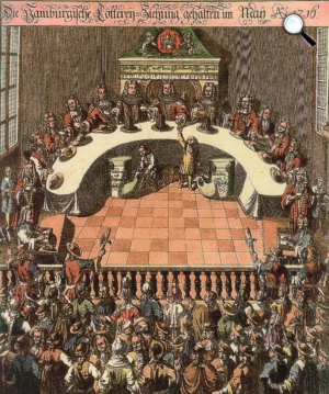 Nyílt lottósorsolás Hamburgban, 1716-ban (Fotó: Wikipédia)