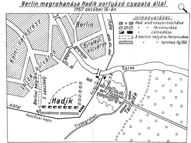 Berlin megrohanásának vázlatos képe Hadik altábornagy portyázó csapata által 1757. október 16-án (Fotó: OSZK)