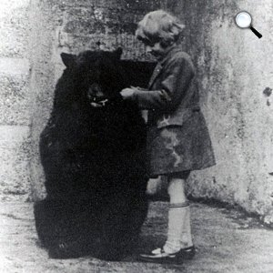 A. A. Milne fia, Christopher Robin és az -igazi Micimackó- a londoni állatkertben, 1920 (Fotó: BBC)