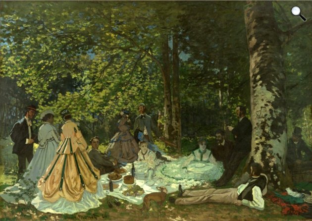 Claude Monet: Reggeli a szabadban, 1865–1866, Puskin Képzőművészeti Múzeum, Moszkva/Wikiart)